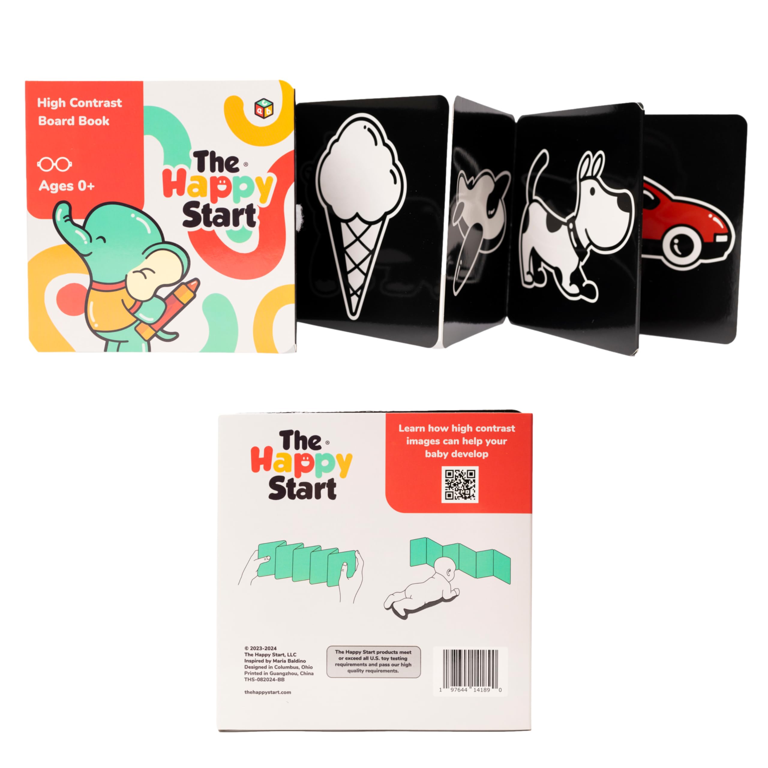 The Happy Start™ - Libro infantil de alto contraste - Libro de mesa de alto contraste - Libro de mesa para niños - Juguetes para niños de alto contraste - Juguetes para el tiempo de