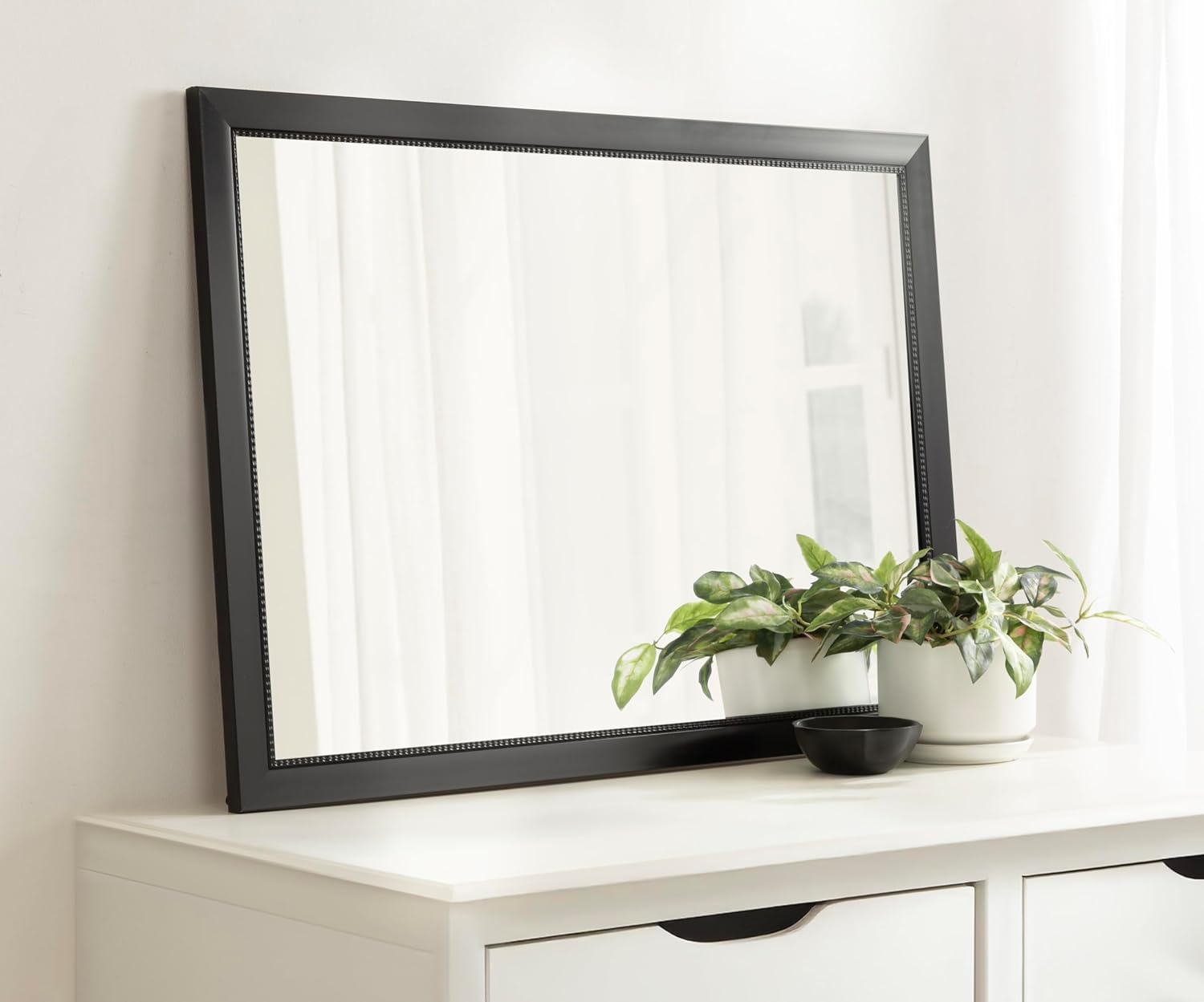 Kate and Laurel Monetta Traditional Framed Rectangle Bathroom Vanity Mirror, 28 x 40, Black, Rectangular Textured Large Bathroom Mirror for Over Sink or for Use as Entryway or Living Room Decor