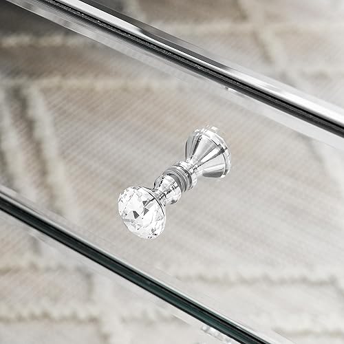 Miniatura 27 de SSLine Mesa auxiliar cuadrada con espejo con luces LED, mesita de noche con espejo, mesa auxiliar de espejo con acabado plateado para dormitorio,