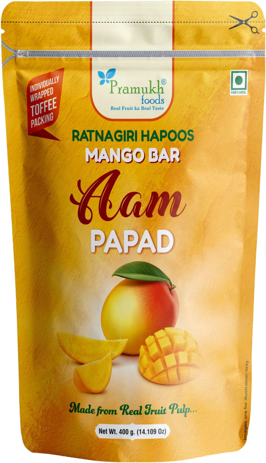 Pramukh Foods Aam Papad (400 gm) | Ratnagiri Hapoos Mango Aam Papad | Real Mango Pulp | Fruit Snack for All Ages