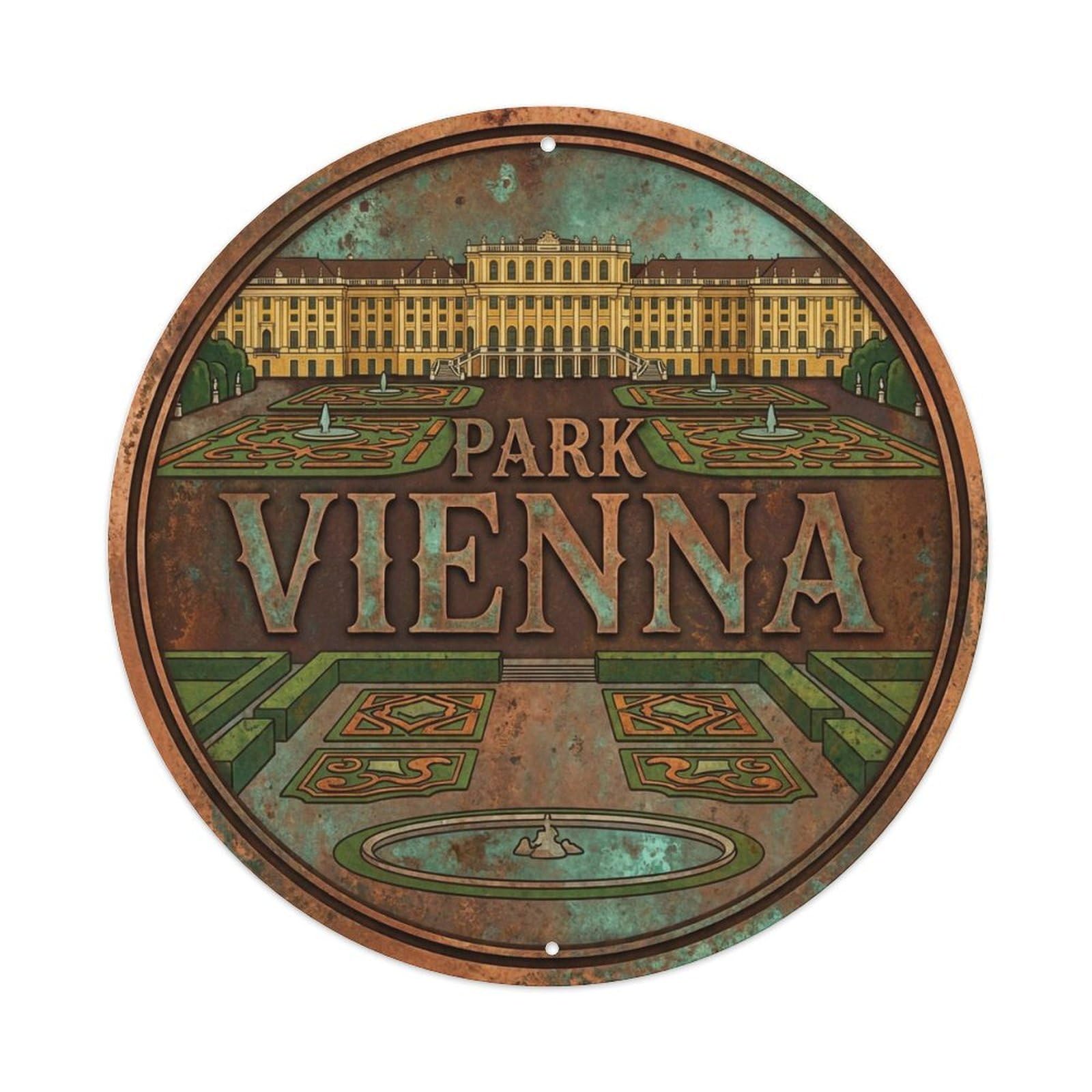Yrnq 8X8inch Vintage Style Vintage Travel Vienna Austria Plaza Metal Tin Sign
