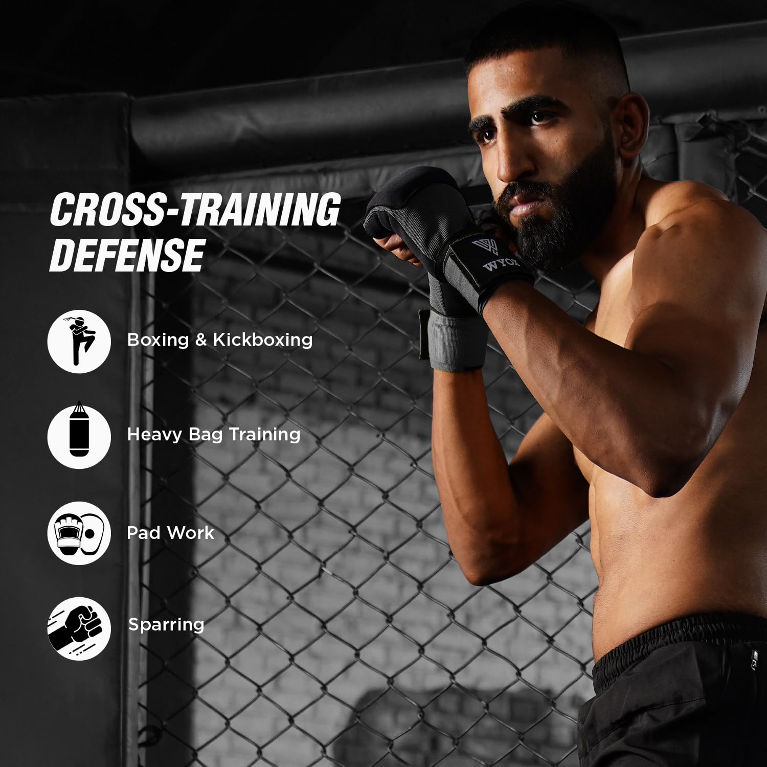 WYOX Fasce interne in gel da boxe, per uomini e donne, 80 cm, cinghie da polso rapide, protezione imbottita per nocche per Muay Thai, kickboxing, fasce per le mani per boxe e arti marziali
