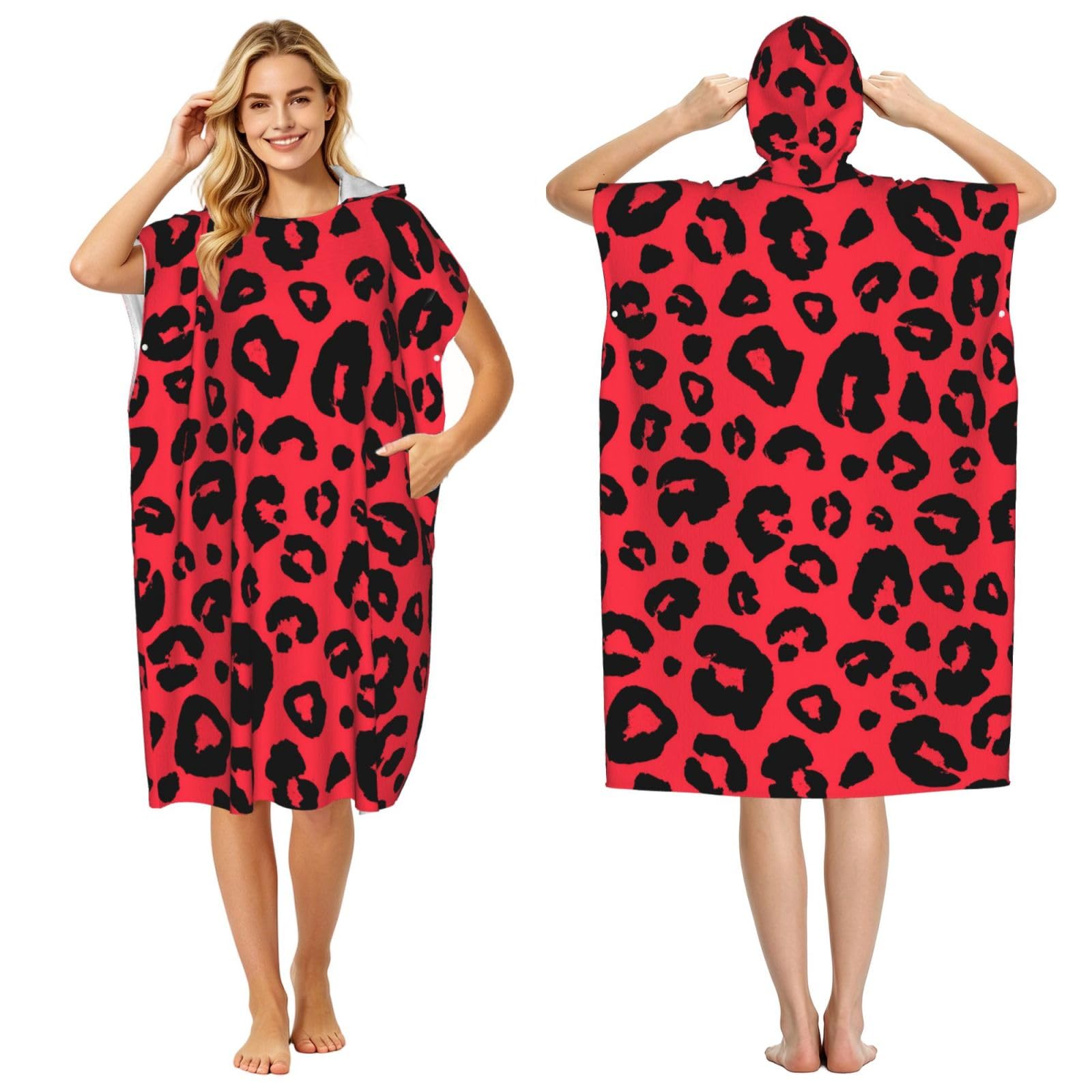 Leopard Lion Tiger Animal Pri, Adult Hooded Beach Towel 90 x 110 cm,Changing Bath Robe, Surf Poncho Towel For Women Men