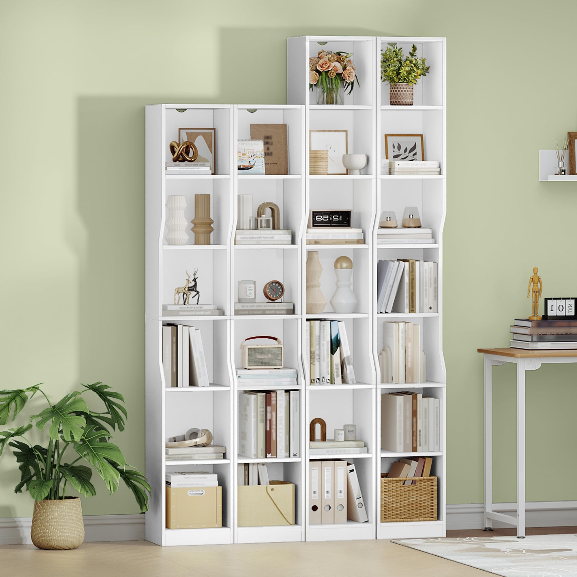 HEXCELEN Librería Vertical de 7 Niveles, 28 x 30 x 208,1 cm, Blanco | Estantería Estrecha, Estantería Cubo, Estanterías de Almacenamiento, para Estudio, Salón, Dormitorio, Moderno