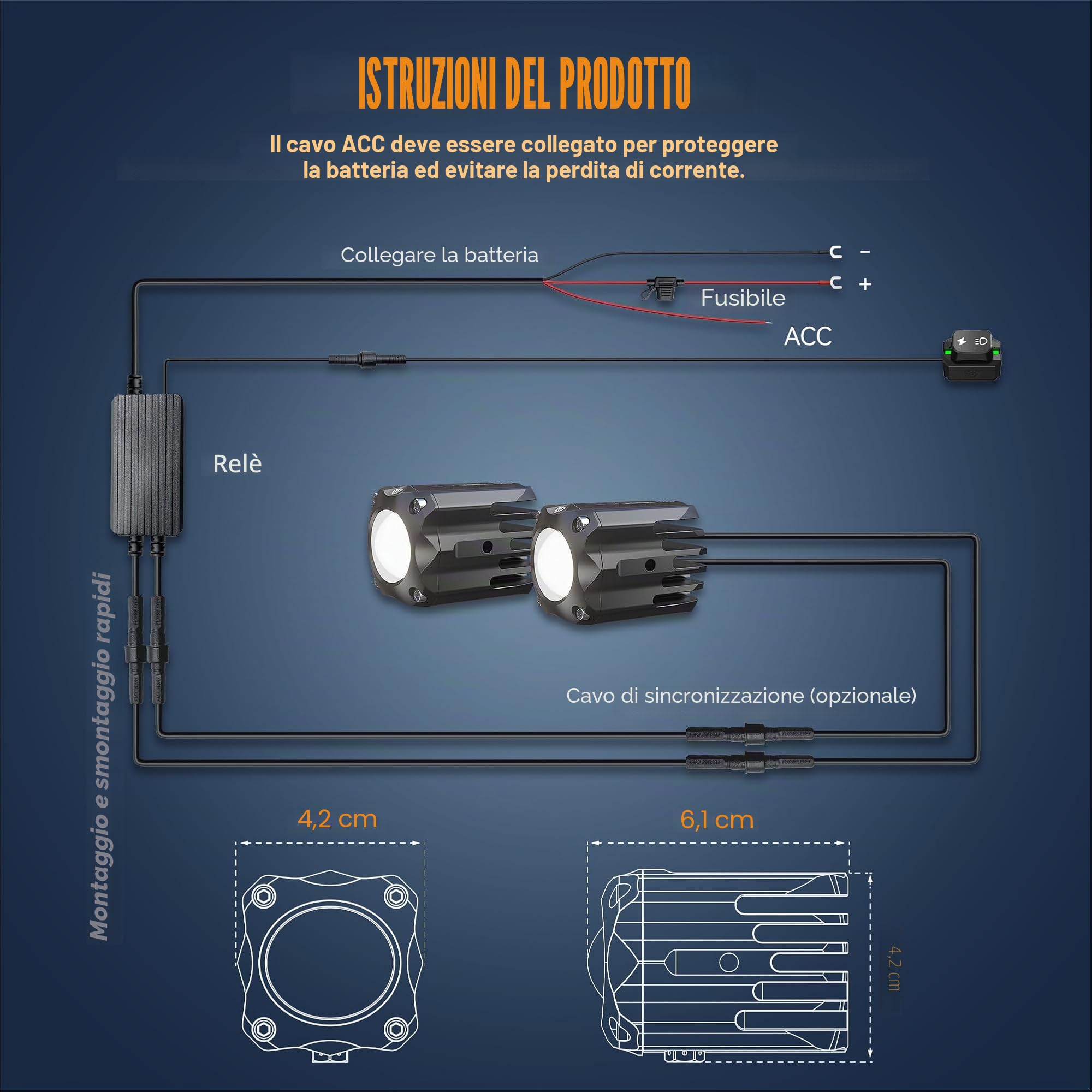Future Eyes Faretti Supplementari Moto LED 120W 12000LM CE E-Mark E57, IP67 Impermeabili Fari, Fari Supplementari Moto 60W Doppio Fascio con Supporto 360°