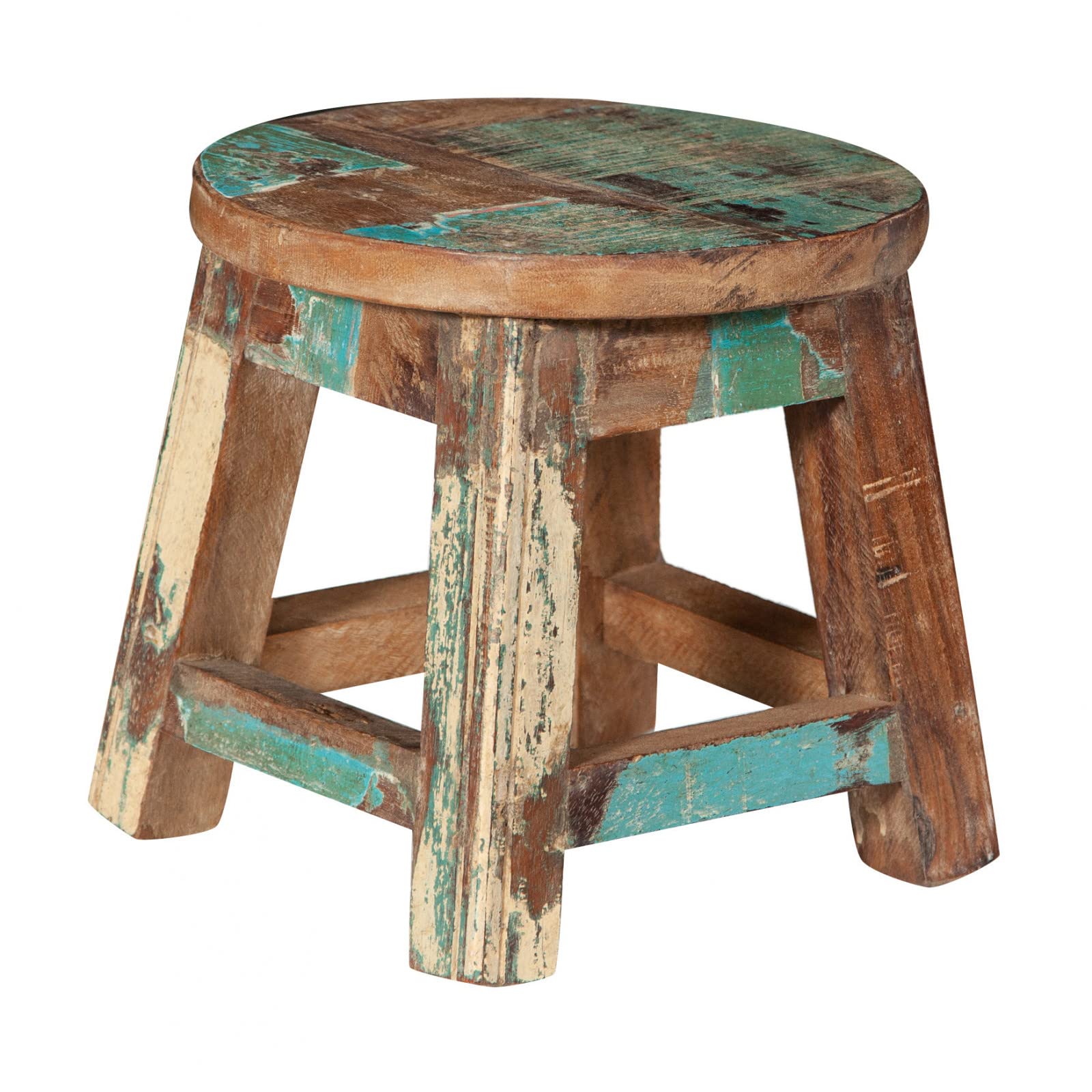 Biscottini Taburete de madera bajo 26 x 30 x 26 cm | Taburete de baño | Banco de madera reciclada | Taburete pequeño | Soporte para plantas