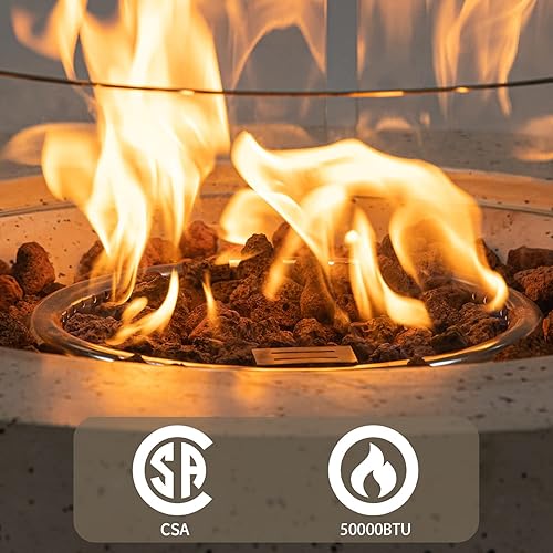 Miniatura 4 de SUNBURY Mesa de fuego de propano para exteriores de 41 pulgadas, 50,000 BTU manchada blanca para patio con protector de viento de vidrio, mesa de