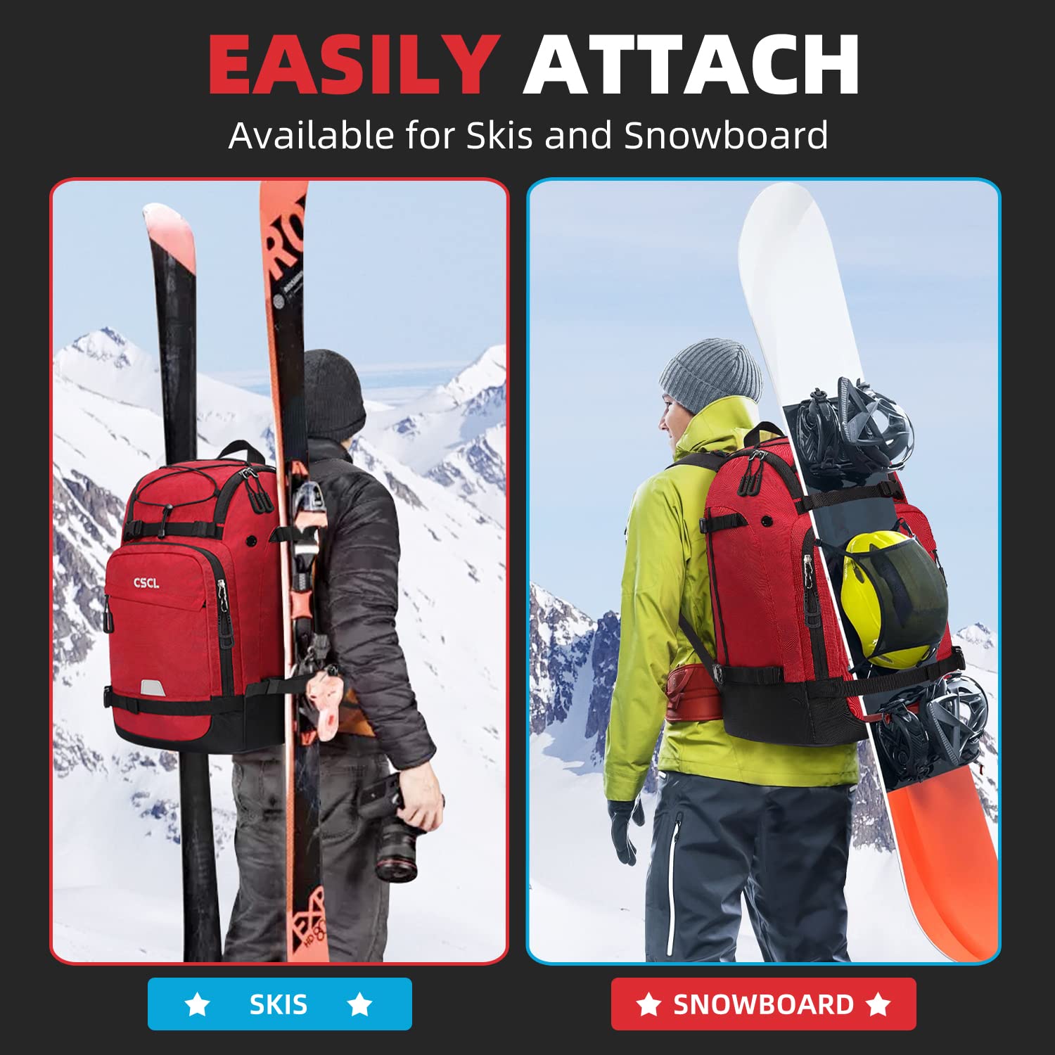 CSCL Ski Boot Bag Backpack, 50L Waterproof Snowboard Boot Bag, Large Capacity Skiing and