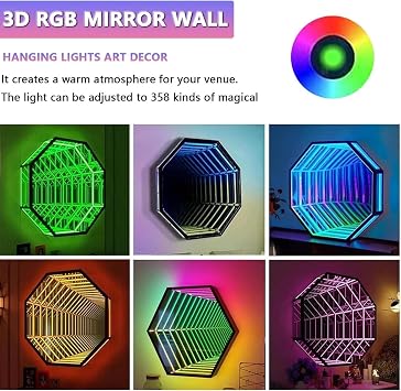Mirror Tunnel Light LED Infinity Mirror Light, 3D Mirror Night Light, Mirror Tunnel Light with Remote 358 Magical Multi Color Changing Light, RGB Color-Changing Tunnel Light,Quadrilateral-30cm