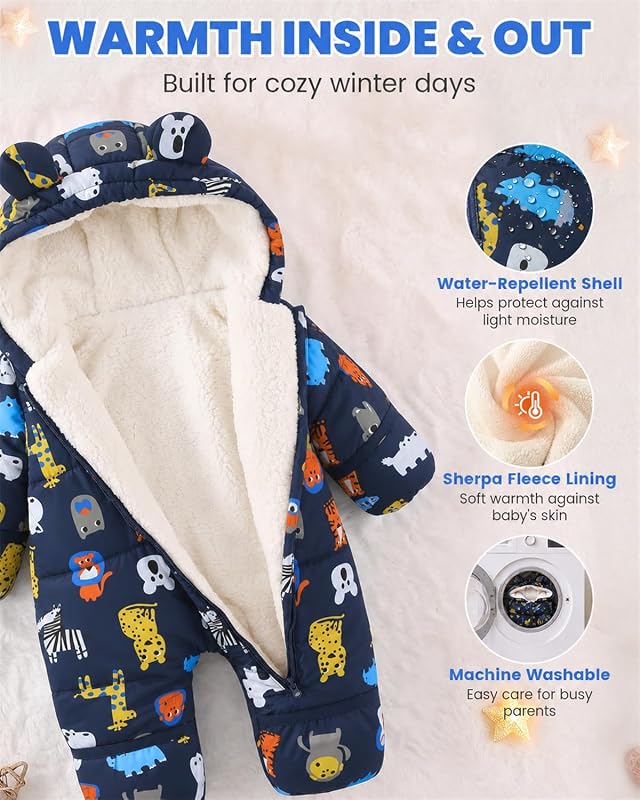 WYTbaby Baby Snowsuit Toddler Gril Winter Suit – Hooded sherpa lined baby snowsuit