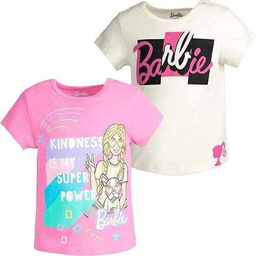 Barbie Paquete de 2 camisetas para niñas de niños pequeños a niños pequeños