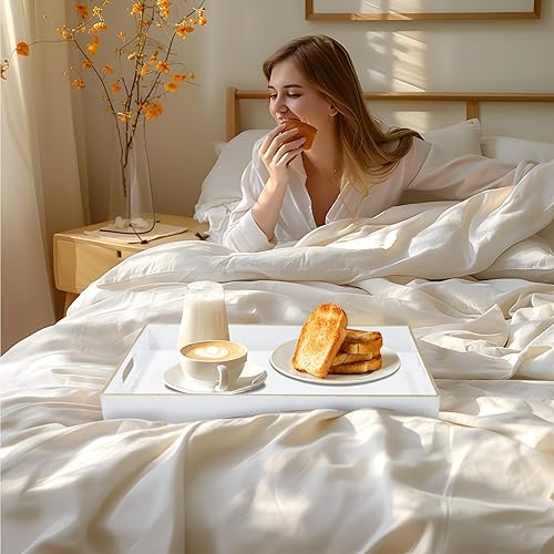 Miniatura 6 de MAONAME - Bandeja decorativa para mesa de café, moderna bandeja de servir con asas integradas, bandeja de té rectangular de estilo otomano de color