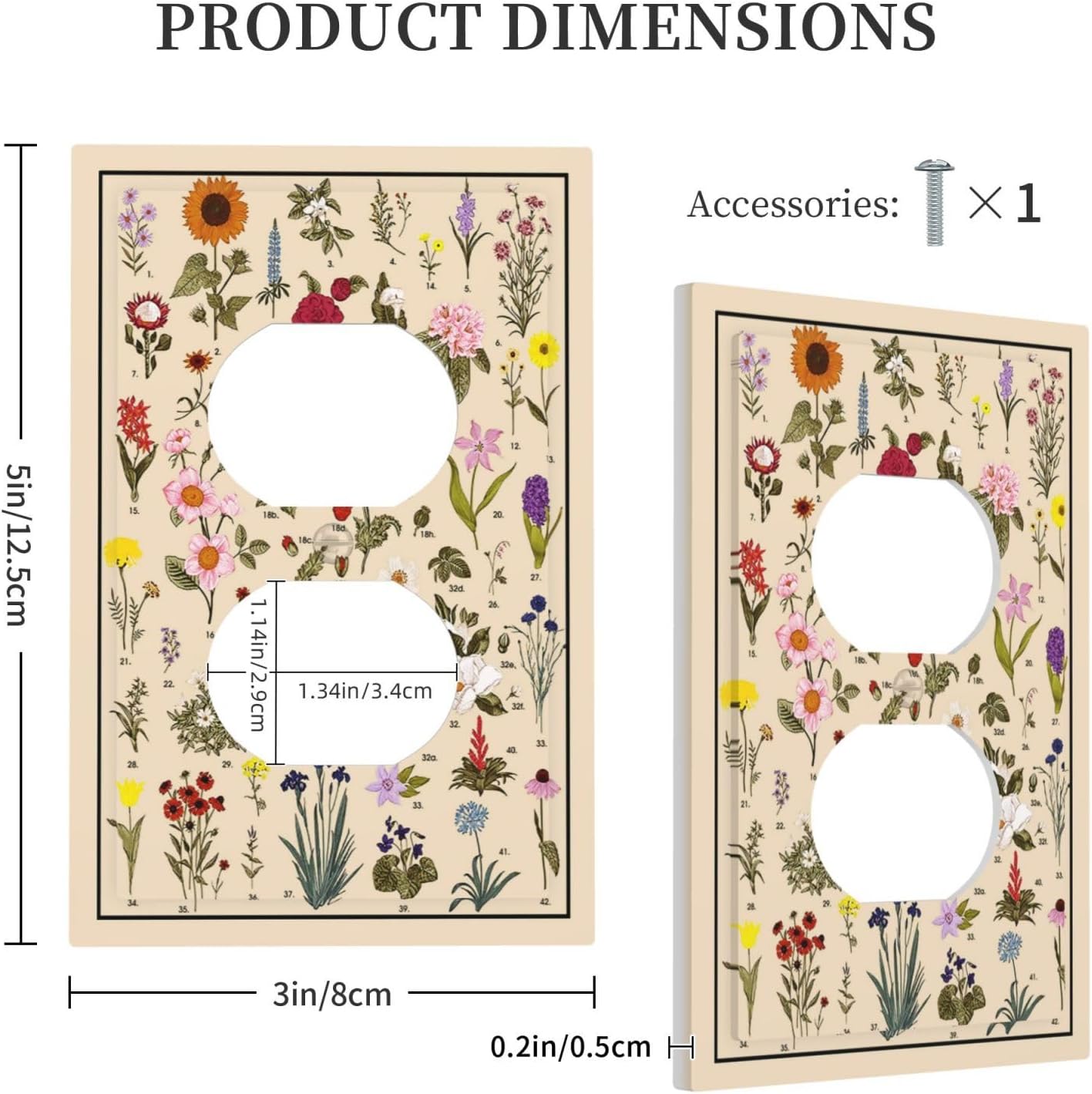 Wild flowers Field Plants Garden 1 Gang Outlet Cover Plate Vintage Decorative Wall Plate Single Duplex Mid Size Electrical Socket Cove for Home Country Decor image 5