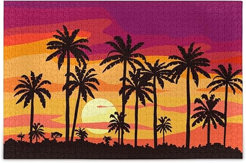 Rompecabezas de palmeras al atardecer, rompecabezas para adultos, 1000 piezas, con letras en la parte posterior, rompecabezas divertidos