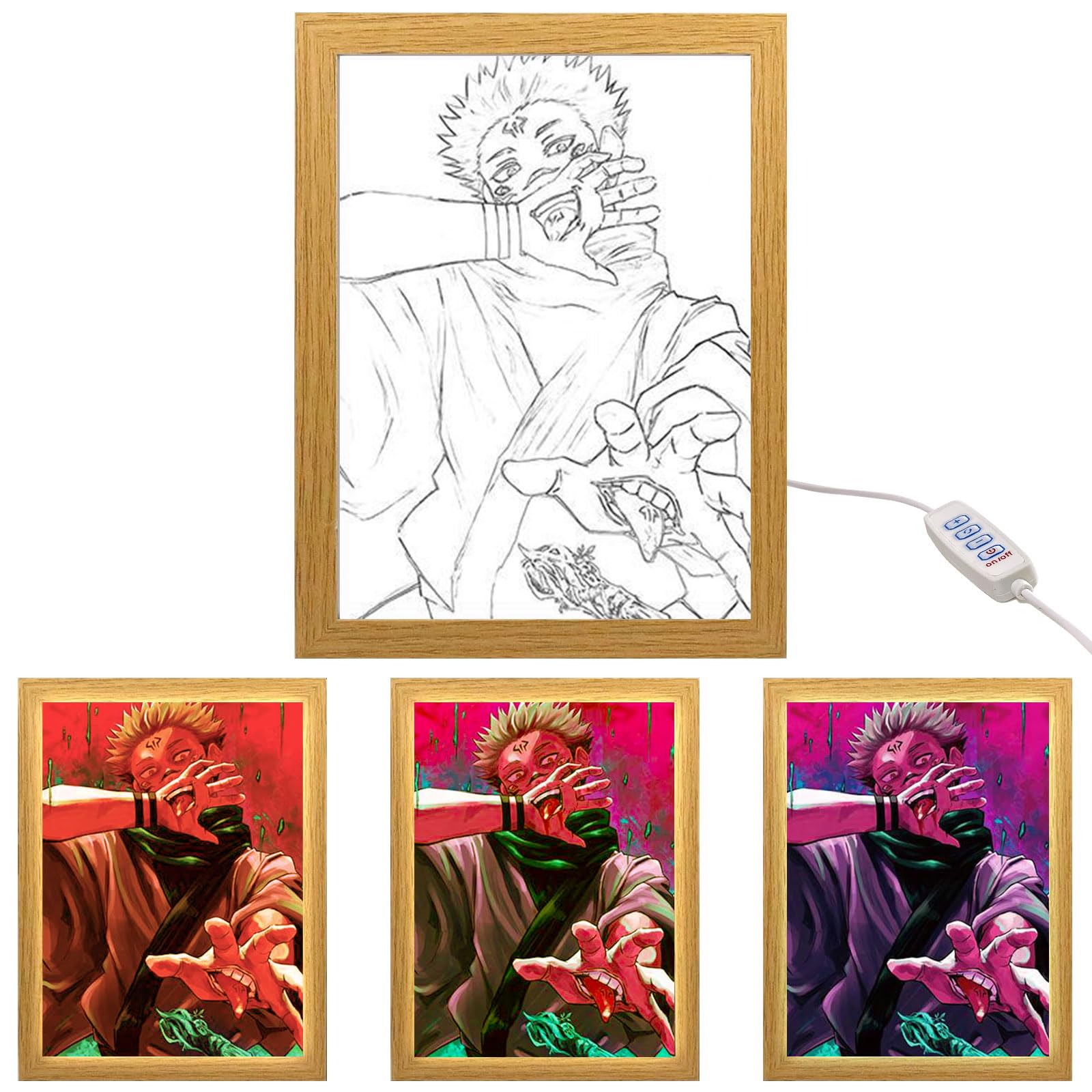 MeYuxg Cadre photo éclairé d'anime, cadre de peinture décorative créative, cadeau pour les fans d'anime, luminosité réglable, décoration artistique pour salon, chambre à coucher, chambre d'enfant, J