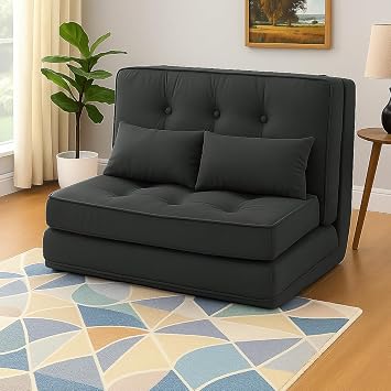 COMHOMA Folding Sofa Bed,Convertible Sleeper Chair with Pillows,Fold Out Chair Bed&Fabric Floor Couch,Foldable Mattress with Adjustable Backrest for Living Room,Guest Room,Dorm Black