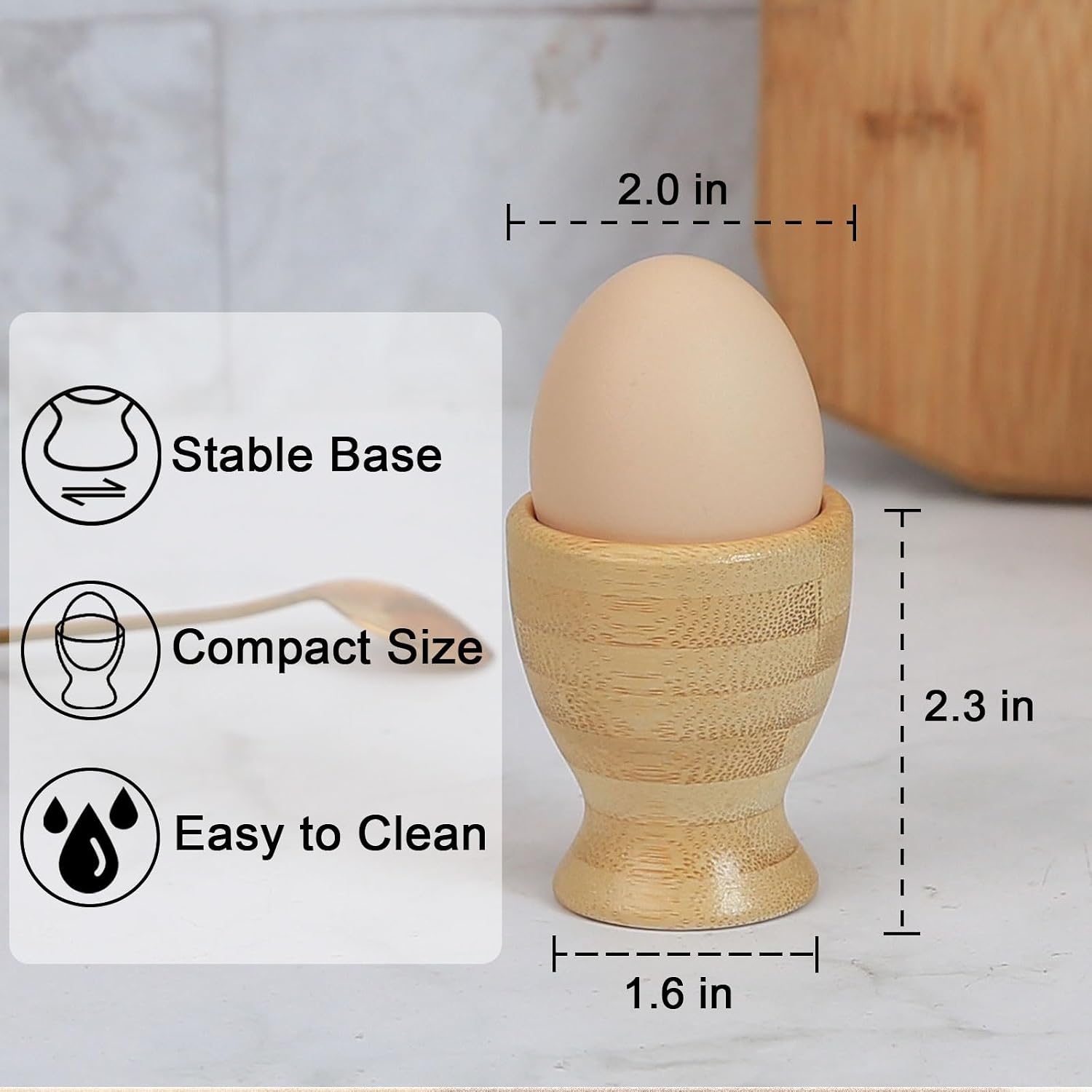 Egg Cups Set of 2, Natural Bamboo Wooden Egg Cup Holders for Soft Boiled and Hard Boiled Eggs in Kitchen, Eggs Stand Holders for Restaurant Breakfast and Party Dinning, Easter Décor & Gift