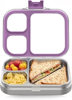 HOMEKOL Stainless Steel Bento Lunch Box, Purple, 3.3Cups | 3-Compartment,Leak-Proof, for Kids & Adults, BPA-Free, Dishwasher Safe, Clear Tritan Lid, 800ml (Not Insulated)