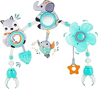 Vista 7 de Juguetes de arco para cochecito de bebé, juguetes para asiento de coche, juguete de arco ajustable para cochecito con juguetes sensoriales