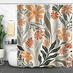 Vintage Abstract Leaves Floral Shower Curtain for Bathroom Set Boho Mid Century 60s 70s 80s Shower Curtain Polyester Fabric Waterproof Retro Botanical Plant Curtain with 12 Hooks 72x72 Inches