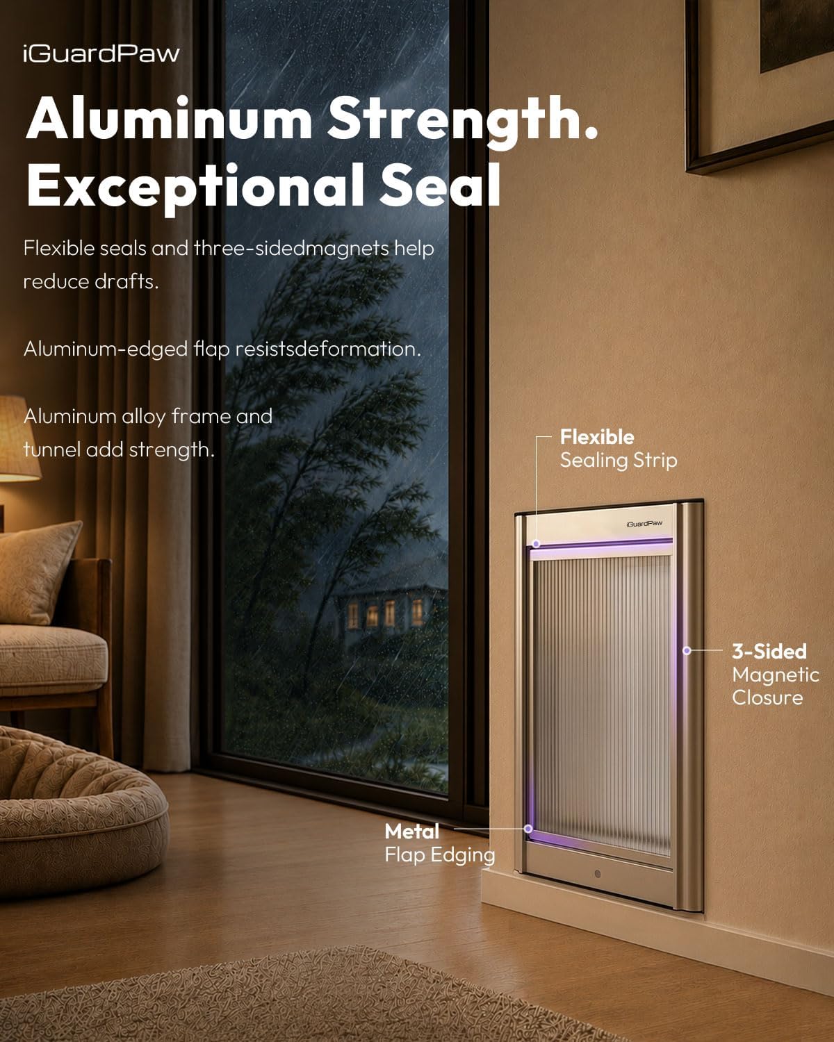Automatic Dog Door for Wall, Smart Dog Door with Collar Sensor, L | aluminum, collar-activated, scheduled access, pet-only access, adjustable sensing range, anti-pinch, wall-mounted L, white