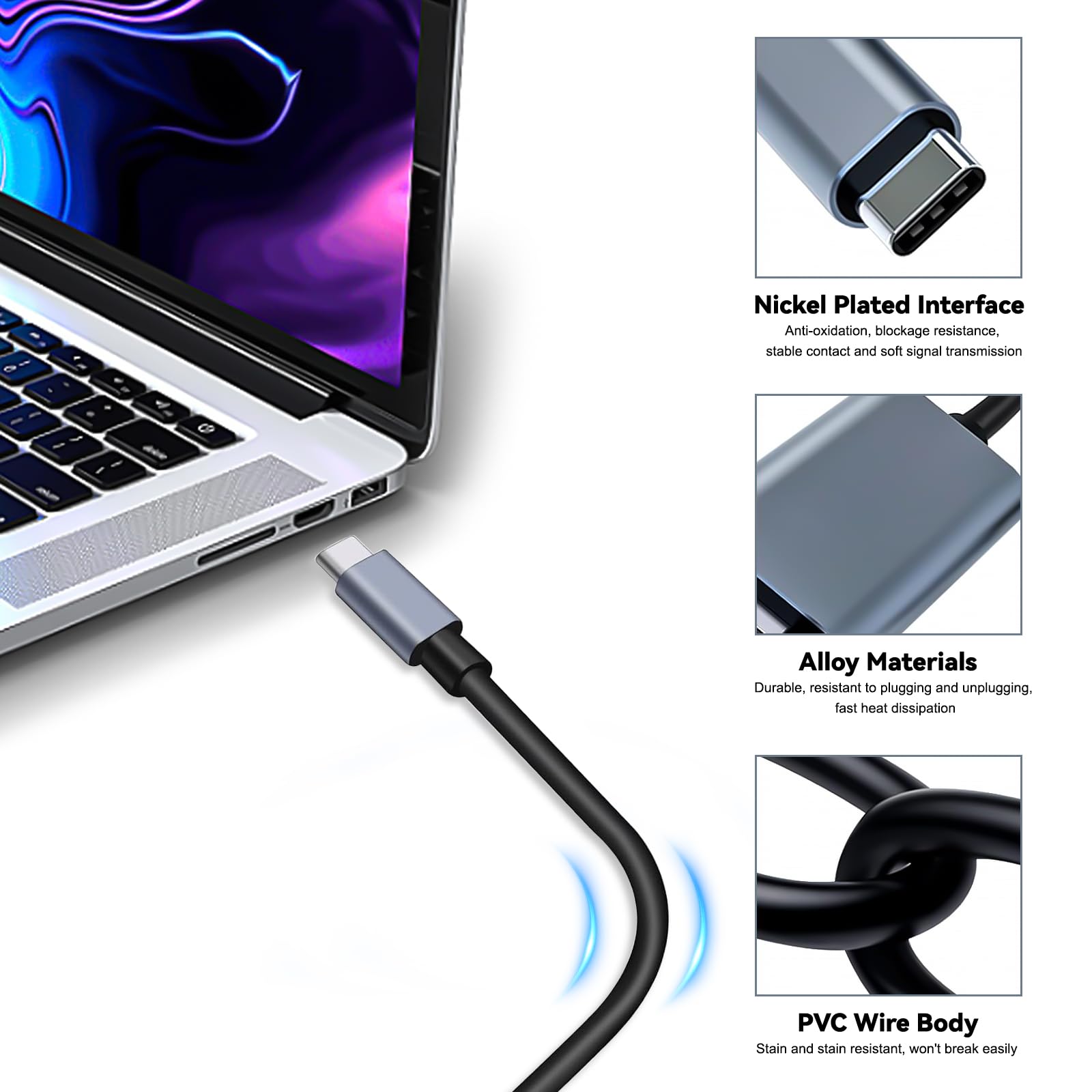 Cavo HDMI USB C HDMI 4K HDMI,2M Cavo HDMI USB C Adattatore USB C HDMI Compatibile da Thunderbolt 3/4 a HDMI per Surfac Pro 7/8/9,IPa Pro2018,Air 2020/2022,Huawei Mate 40,Vivo X80 Pro,Samsung S23 ecc.