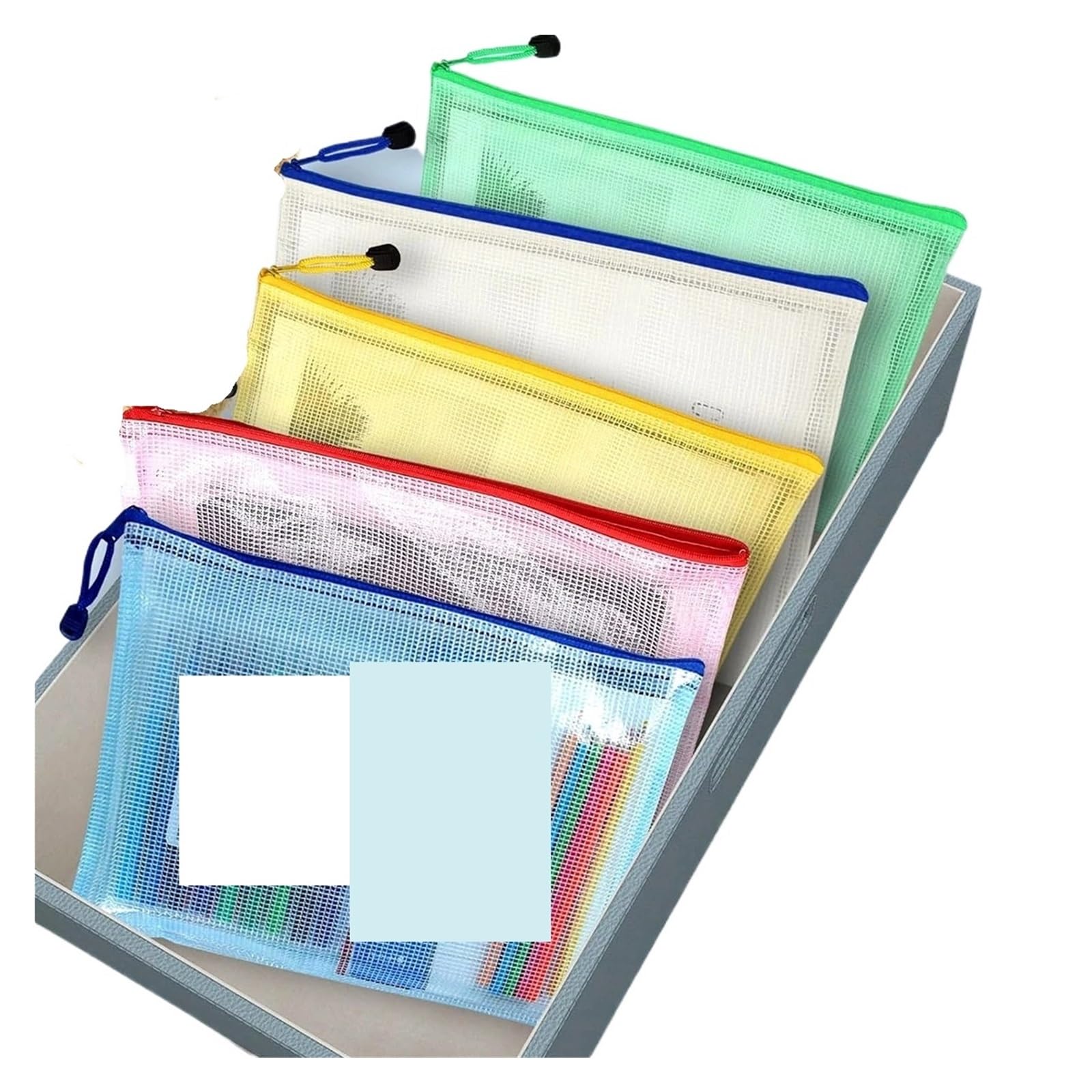 Lot de 24 pochettes à fermeture éclair A4 A4 - Couleurs mélangées - En maille - Fournitures scolaires et de bureau - Multifonctionnel - Pour voyage