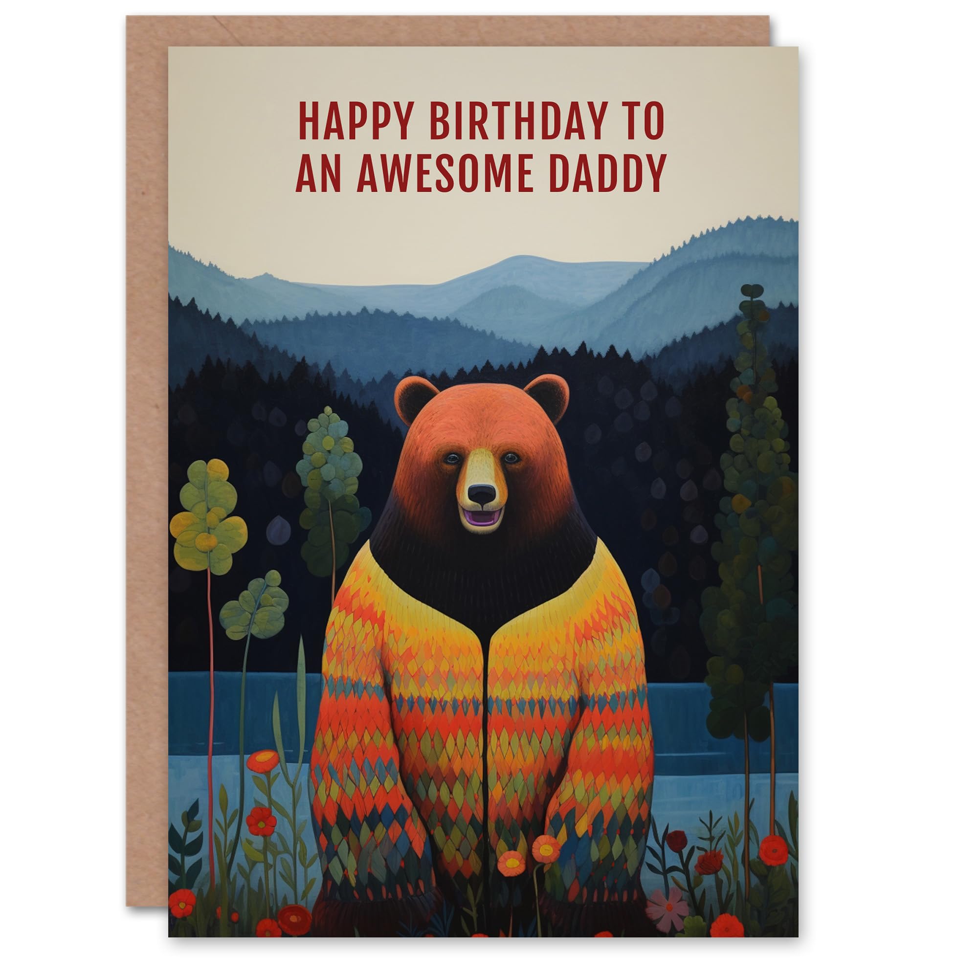 Artery8 Happy Birthday Card to an Awesome Daddy Happy Hipster Hippie Bear Hippy Cardigan