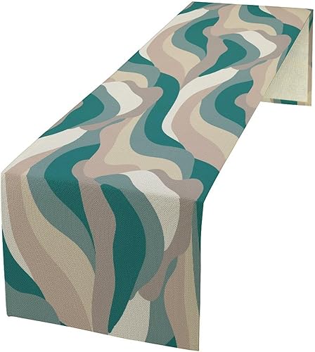 Miniatura 19 de Camino de mesa ondulado retro, abstracto, colorido, arcoíris, ondas, remolinos, lindo, bohemio, estético, para casa de campo, cocina, mesa de