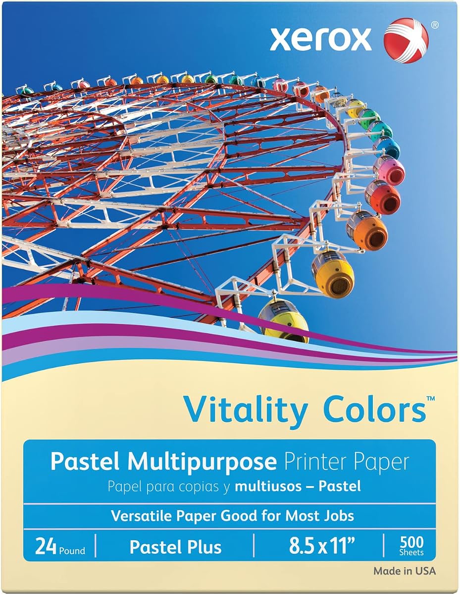 Papel para impresora multiuso Xerox® Vitality Colors™ Pastel Plus, tamaño carta, 24 lb, 30 % reciclado, marfil, resma de 500 hojas