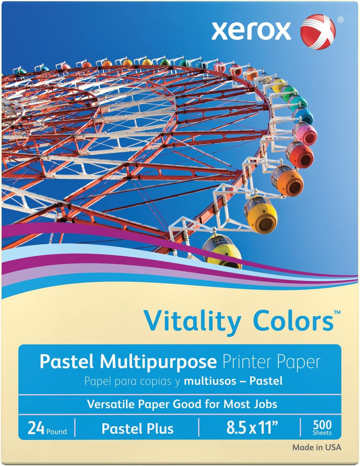 Xerox® Vitality Colors™ Pastel Plus Multipurpose Printer Paper, Letter Size, 24 Lb, 30% Recycled, Ivory, Ream Of 500 Sheets