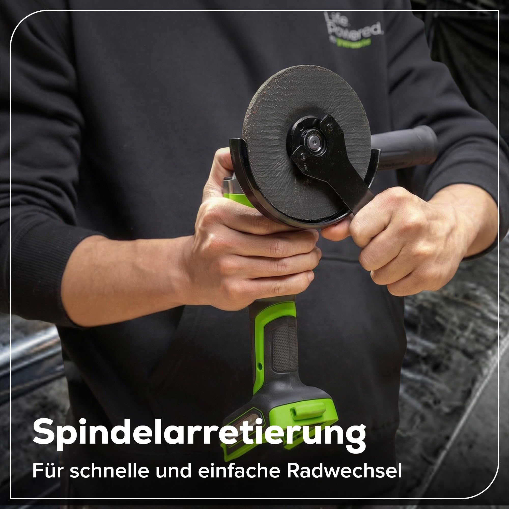 Greenworks 24V Smerigliatrice angolare senza fili, disco da 125 mm, 9000RPM, motore senza spazzole da 900W, per mancini o destrimani, SENZA batteria e caricabatterie AG590