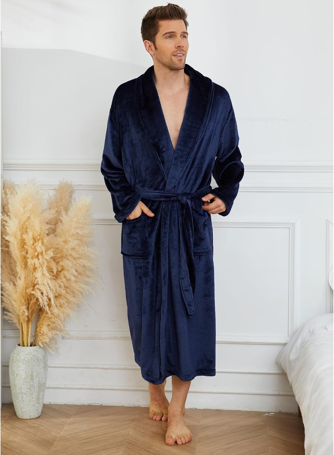 U2SKIIN Mens Fleece Robe Plush Collar Shawl Bathrobe - Image 2