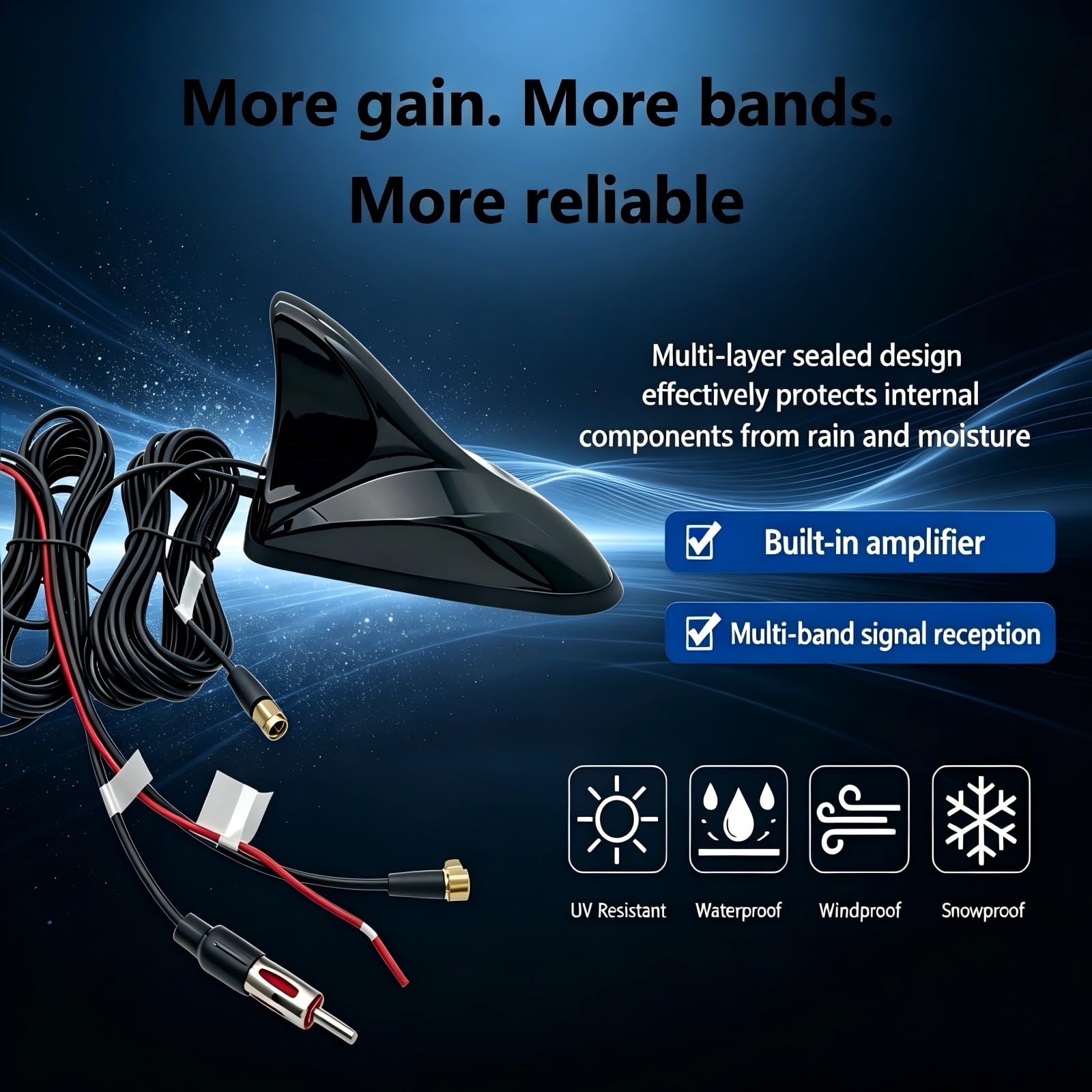 Antenne Requin Dab FM/AM GPS Amplifiée – 5m Câble SMB DIN SMA