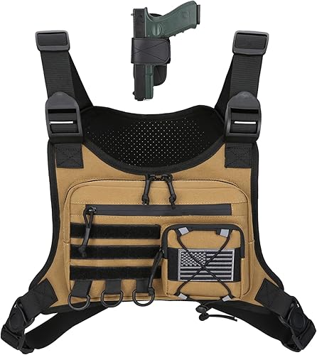 Koculemi Outdoor Sports Chest Bag for Men, Chest Vest Holster Fits Most Pistols, Adjustable EDC Travel Chest Pack for Running, Hiking, Workouts