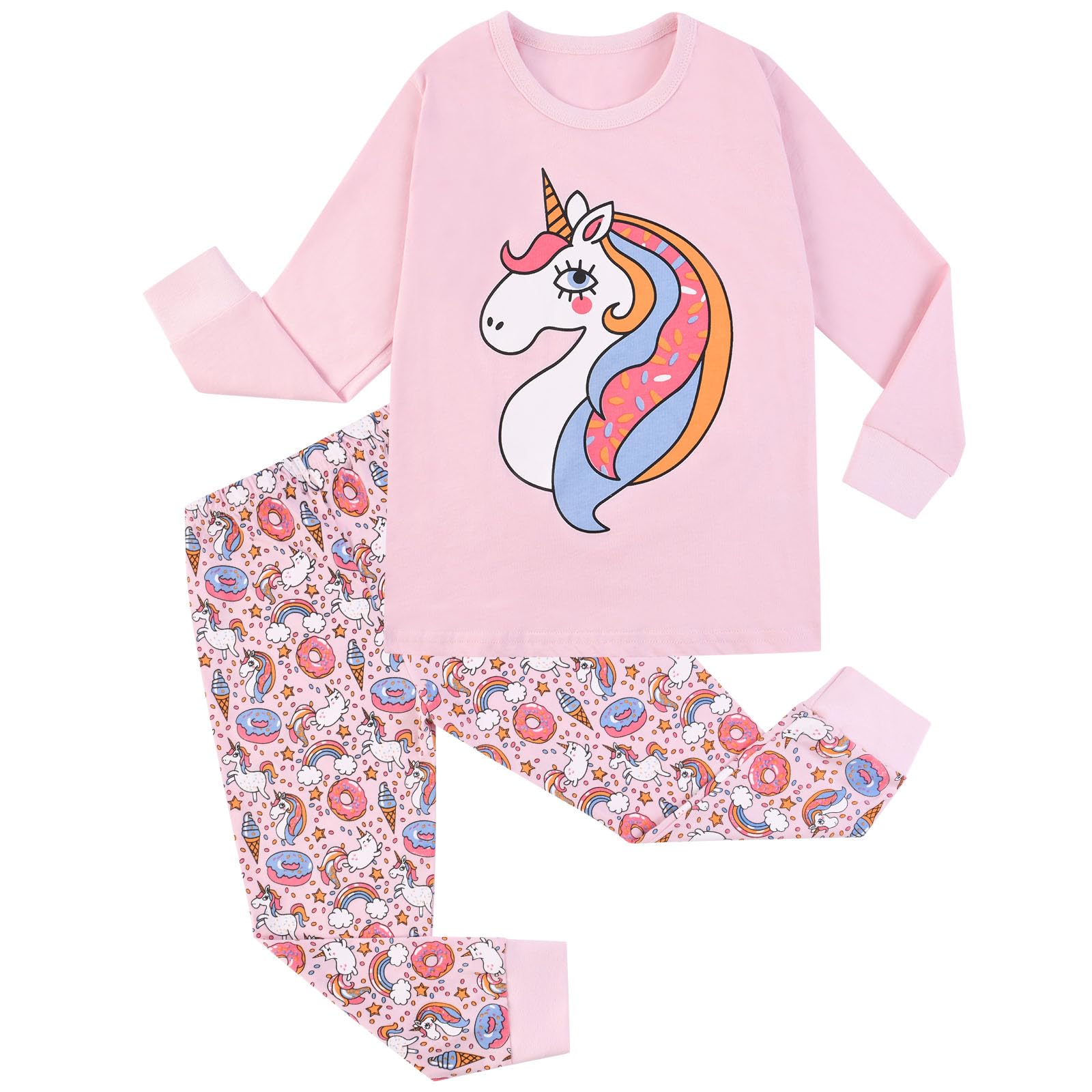 HOTUT Kinder Schlafanzüge, Langarm Baumwolle Schlafanzug Mädchen, Winter Pyjama mit Exquisite Muster, Zweiteilig Nachtwäsche T-Shirt und Hose, warm Pyjama