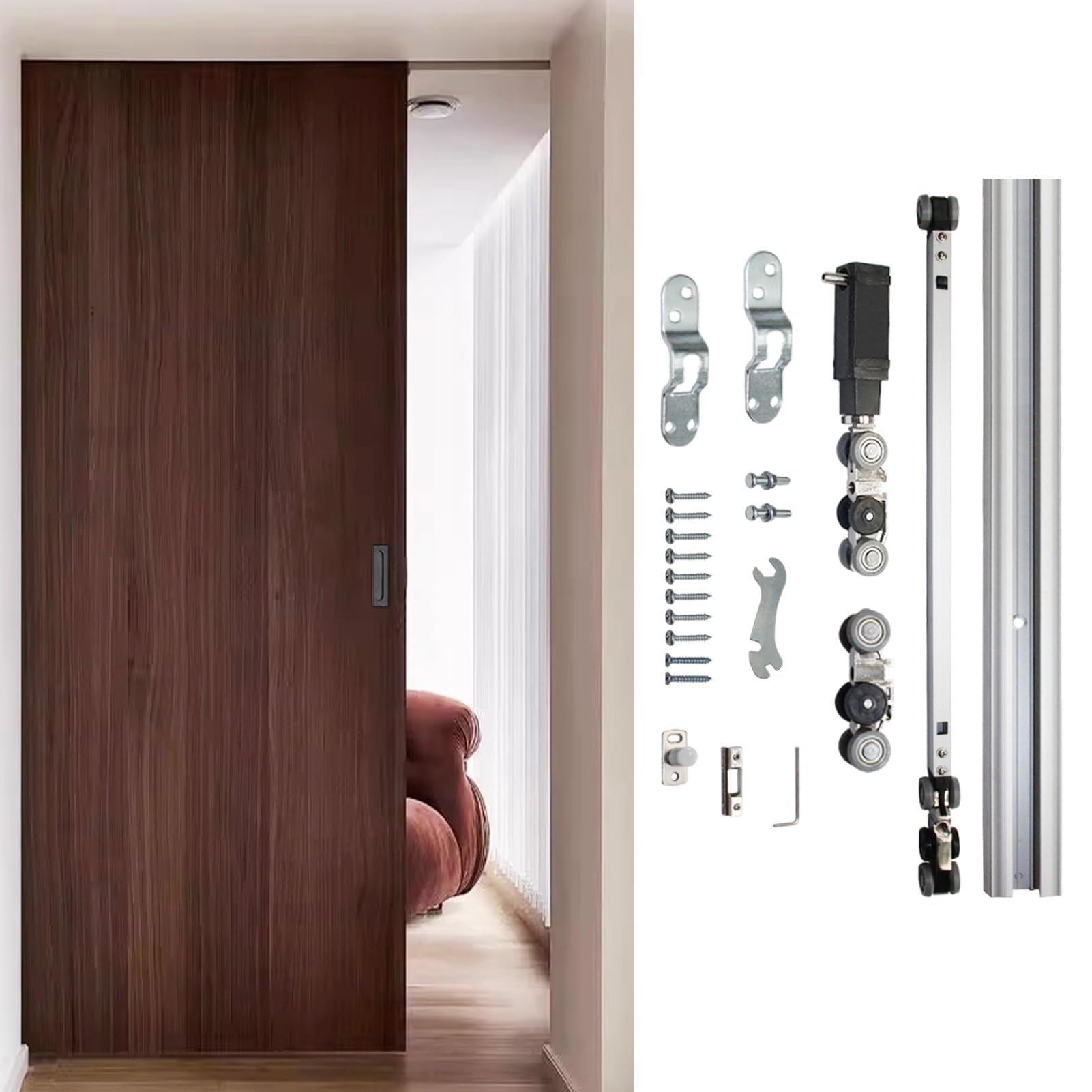 Kit di ferramenta per Porte scorrevoli a Scomparsa - Sistema di Chiusura Ammortizzata per Porte a Scomparsa, Binario Universale in Alluminio per armadi a Scomparsa, Soluzione di Ricambio bid