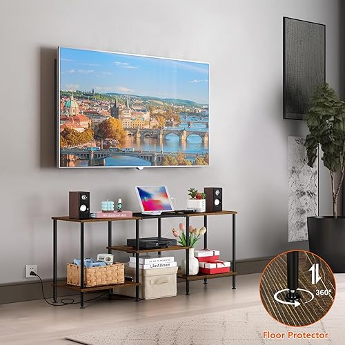 Miniatura 6 de melos Soporte de TV con tomas de corriente de hasta 55 pulgadas, mesa consola de TV con estantes de almacenamiento abiertos, moderno centro de