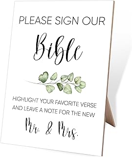 Please Sign Our Guestbook, Bible Wedding Guestbook Sign, Wedding Signs for Ceremony and Reception, Bridal Shower Decorations, Bridal Shower Supplies, 8X11 Greenery Eucalyptus Wooden Sign,Y3