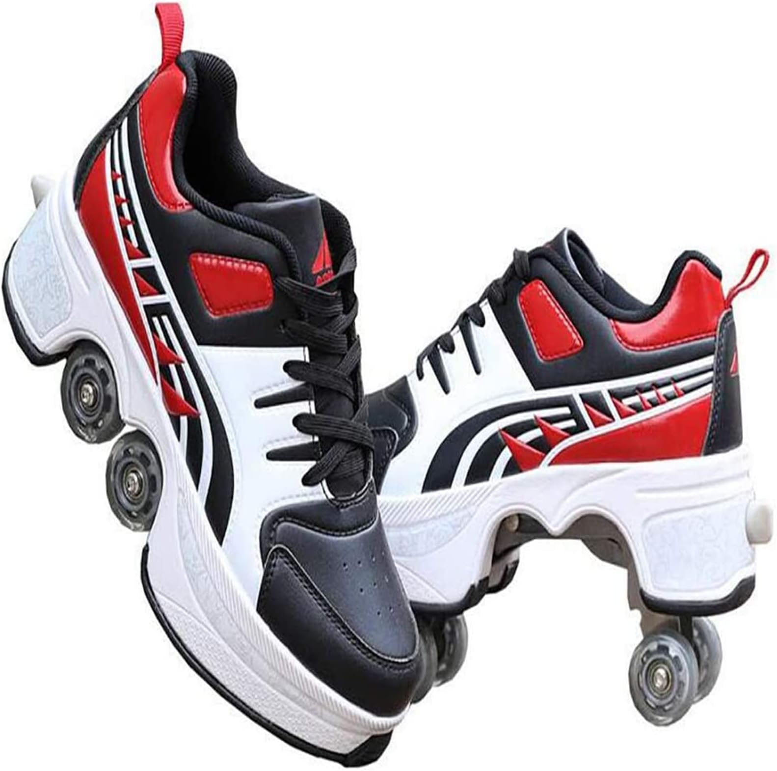 LIUHD Deformation Automatic Walking Shoes Double-Row Deform Wheel Casual Deformation Sneakers 2 in 1 Removable Roller Skates Skating,Red,36