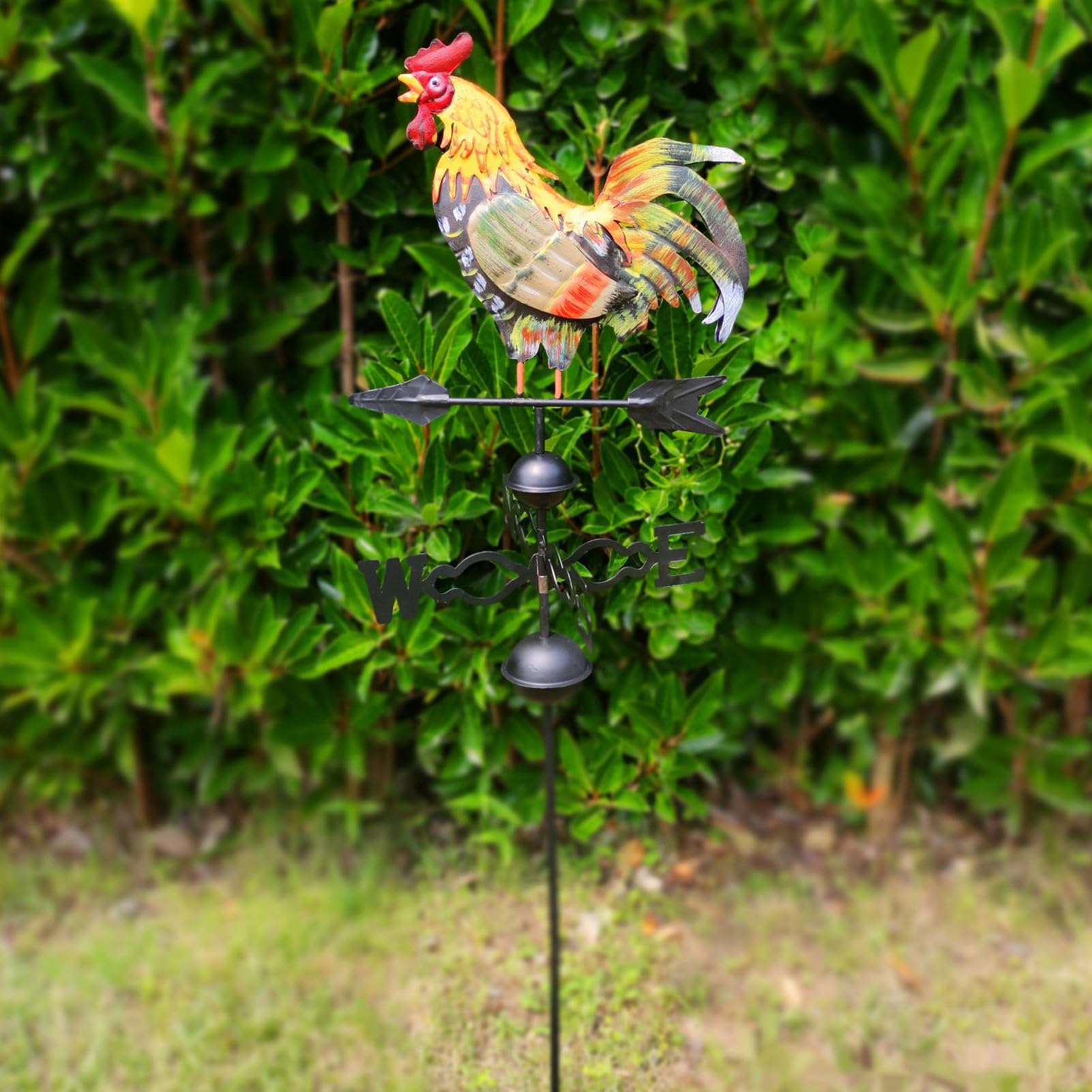 Veleta colorida de gallo de metal con indicador de viento, forma de gallo, 120 x 30 cm