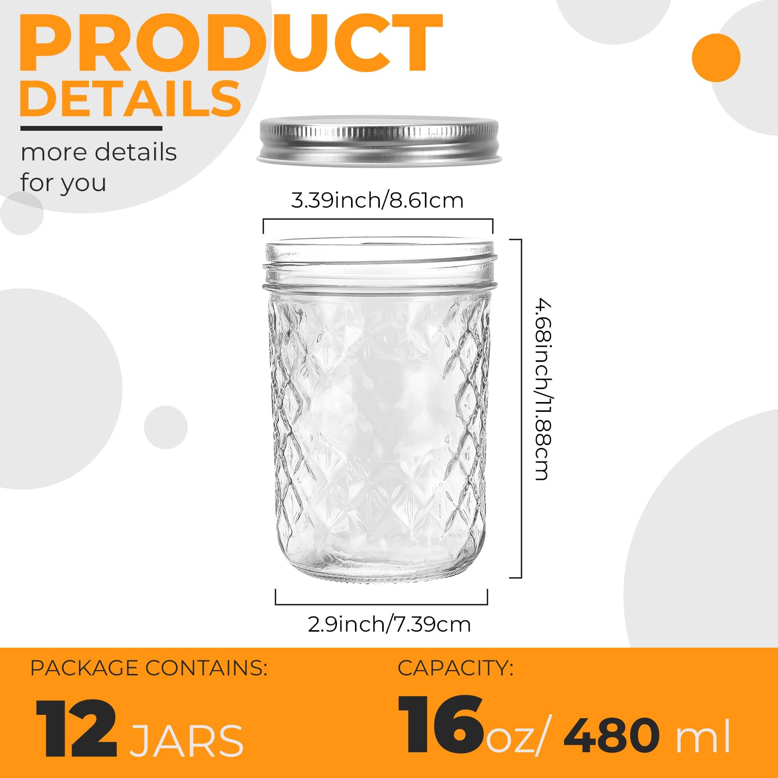 Eathtek Słoiki Mason o pojemności 480 ml, 15 szt., z hermetycznymi pokrywkami, idealne do sałatek, przygotowywania posiłków, wytrwałości, marynowania, dżemu, miodu