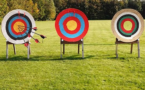 Miniatura 2 de Objetivos de tiro con arco tradicional de paja sólida redonda de tiro con arco de tiro con arco de cuerda de colores, cara de objetivo de tres capas