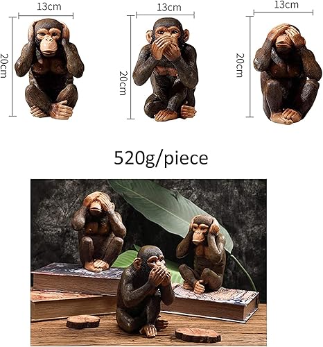 Miniatura 5 de ZXHStore 3 piezas de escultura de mono, estatua de tres monos sabios, no ver, no escuchar, no decir monos, escultura de buena suerte, regalos de