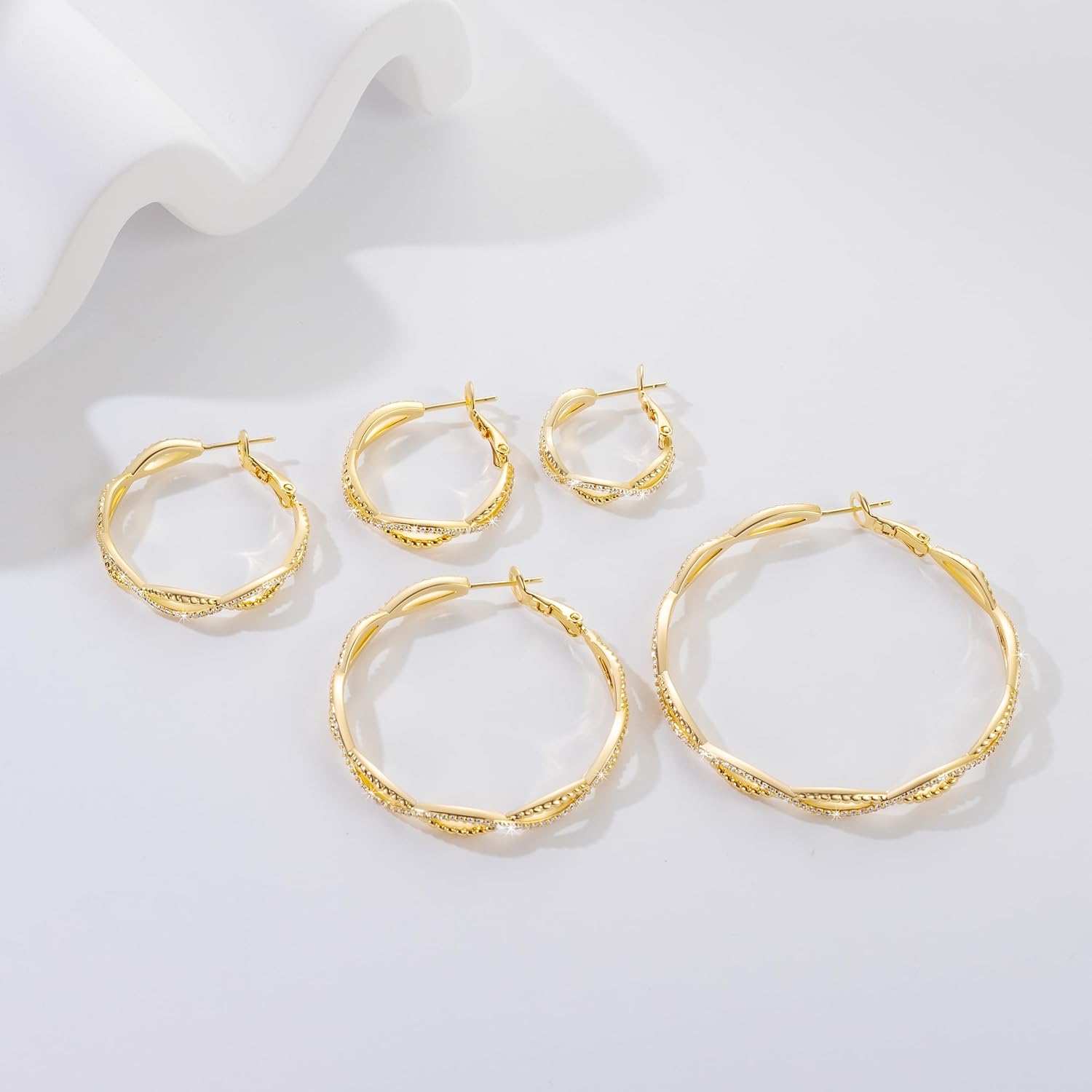 14K Gold Earrings for Women Gold Hoop Earrings for Women Twisted Hoop Earring for Womens Hoops with Cubic Zirconia Lightweight Hoops Earring for Womens 20/25/30/40/50mm