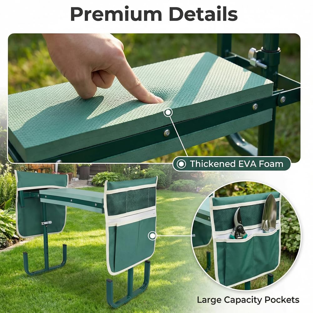 HEYIDAMAI Tabouret de jardin pliable - Hauteur réglable - 60 x 52 x 27 cm - Pour le jardinage, le camping, la pêche