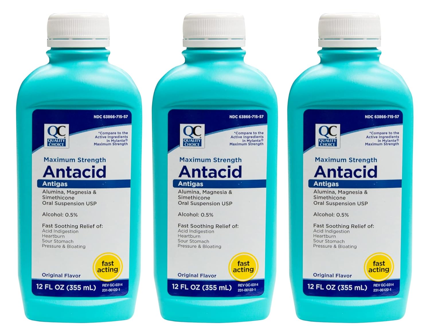 Quality Choice Antacid de Máxima Força 355 mL Pacote com 3