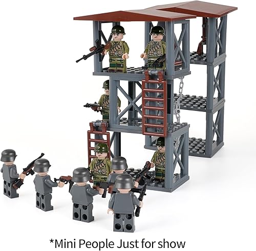 Miniatura 6 de WW2 - Juego de bloques de torre de centinela militar (56 unidades). Adecuado para creaciones de bloques militares de niños.