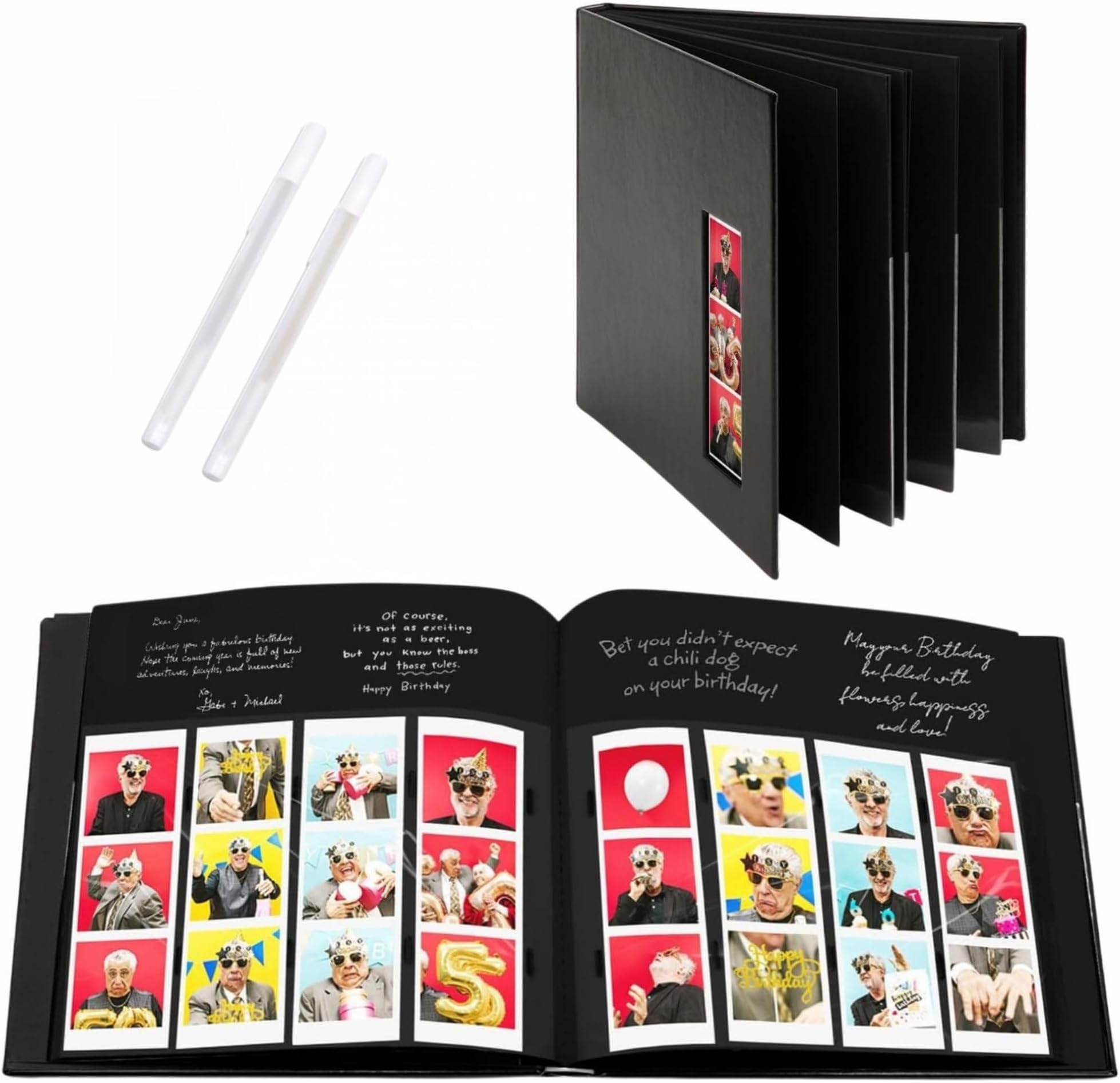 PBF (1 Pack) Photo Booth Album, Guest Book with 2x6 Clear Picture Inserts, Black Cover with Plastic Sleeves & Black Pages, Scrapbook Album for Photo Strips, Memory Book, Wedding, and Baby Showers