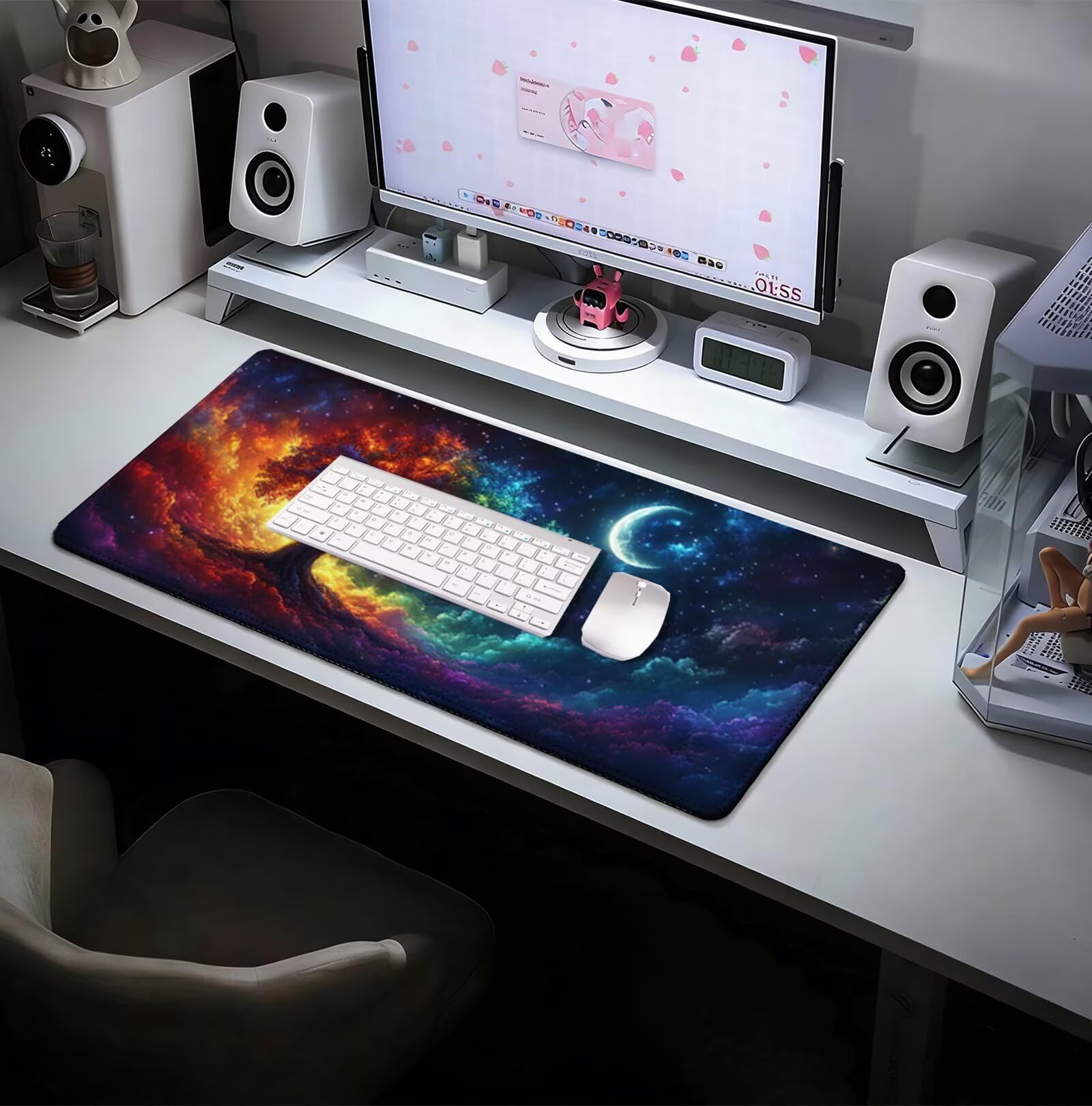 Kolorowa podkładka pod mysz XXL 1600 x 800 mm duża podkładka pod mysz dla graczy drzewo biurko szyte krawędzie wodoodporna antypoślizgowa, do komputera, laptopa poprawia dokładność i szybkość H-3753
